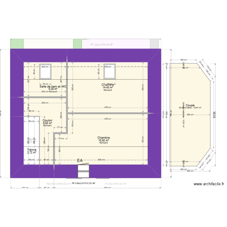 Praud. Plan de 9 pièces et 118 m2