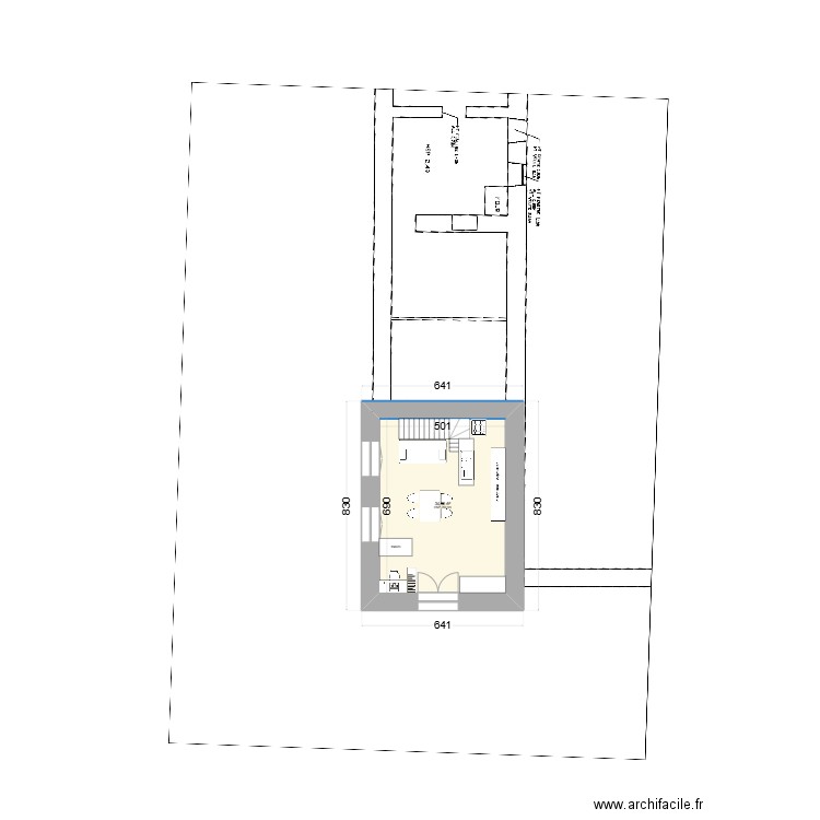 V1b_Longère escalier ouest. Plan de 5 pièces et 60 m2