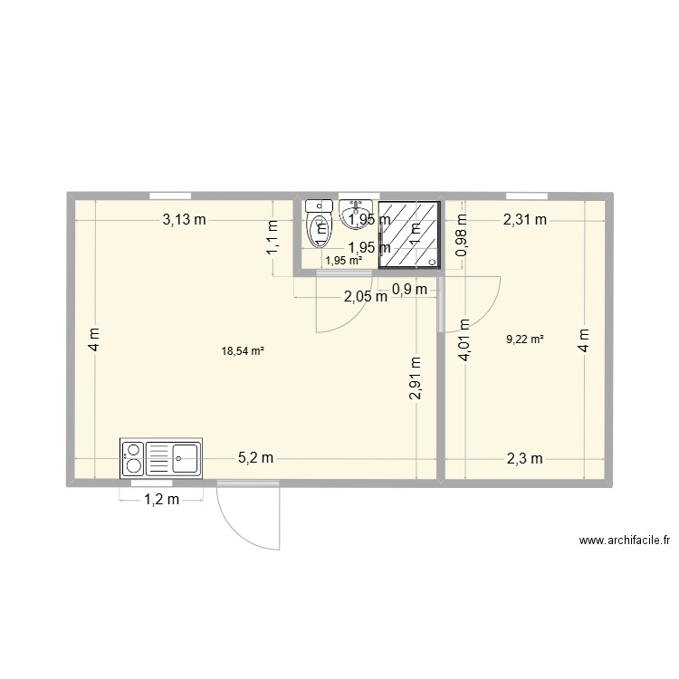 Chambre Américaine  P. Orety (1). Plan de 3 pièces et 30 m2