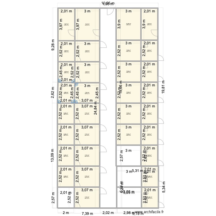 blanc chenil. Plan de 32 pièces et 214 m2