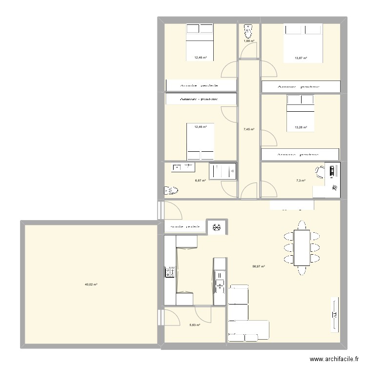 bessieres. Plan de 11 pièces et 178 m2