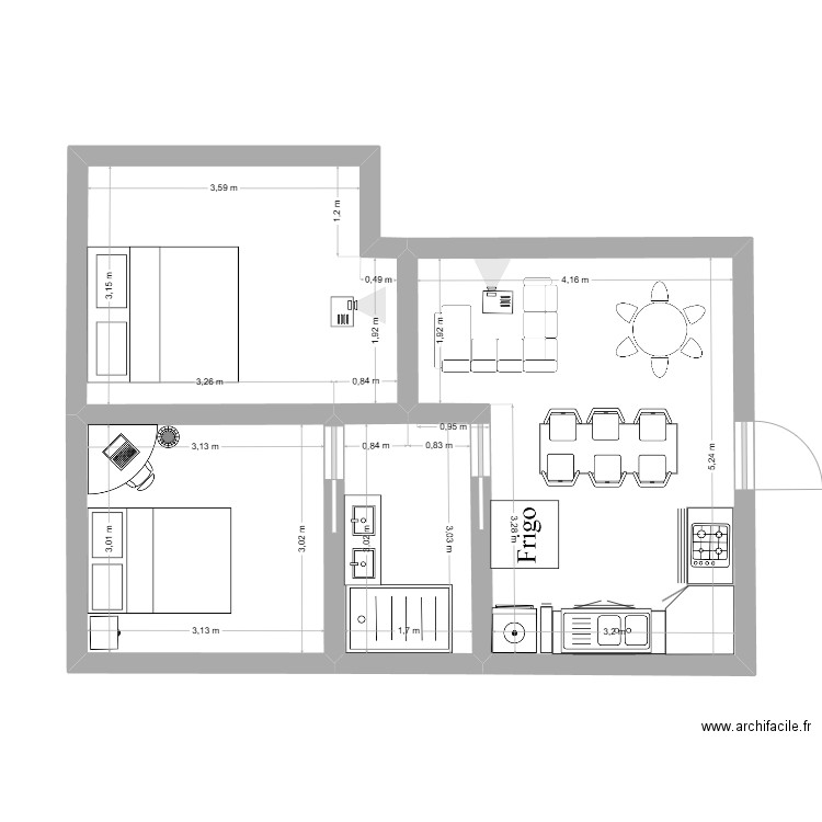 mon caze1. Plan de 4 pièces et 45 m2