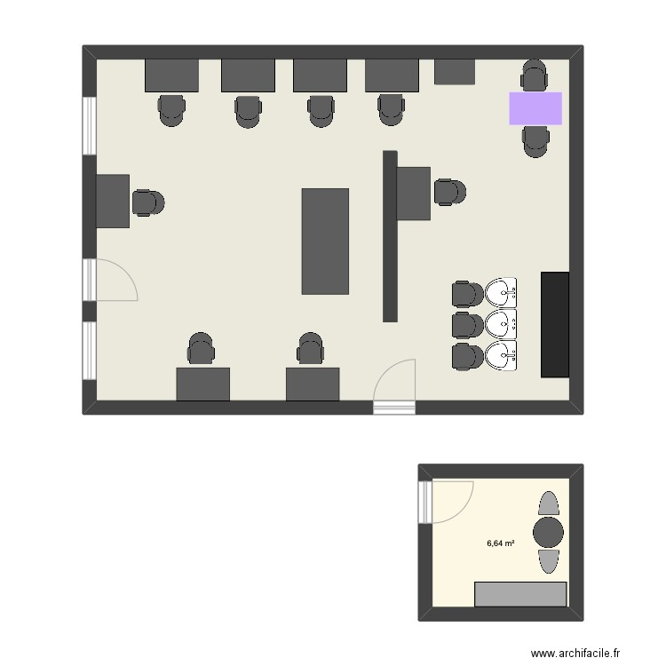 salon. Plan de 2 pièces et 67 m2