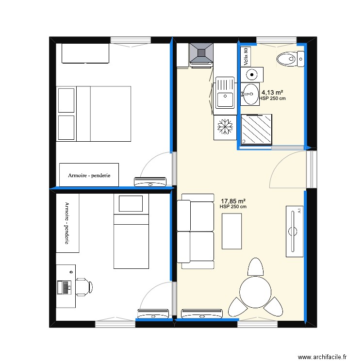 appartement tosca 2. Plan de 2 pièces et 22 m2