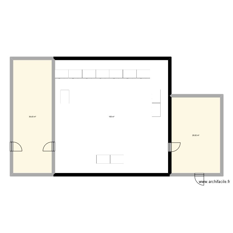 salle des fête. Plan de 3 pièces et 163 m2