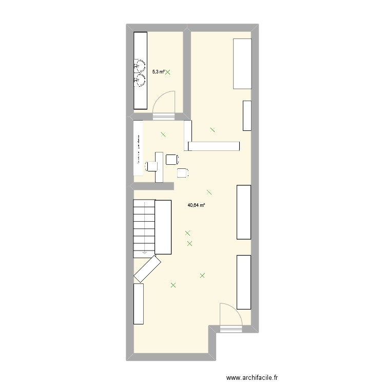 jardin d'oya. Plan de 2 pièces et 46 m2