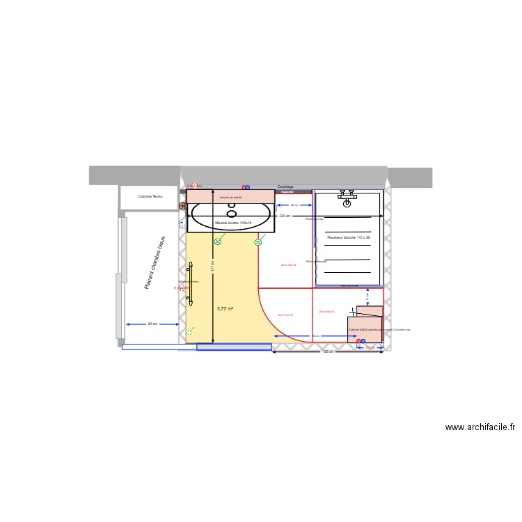 SDB Rossan_V 2_110x90 rect. Plan de 1 pièce et 4 m2