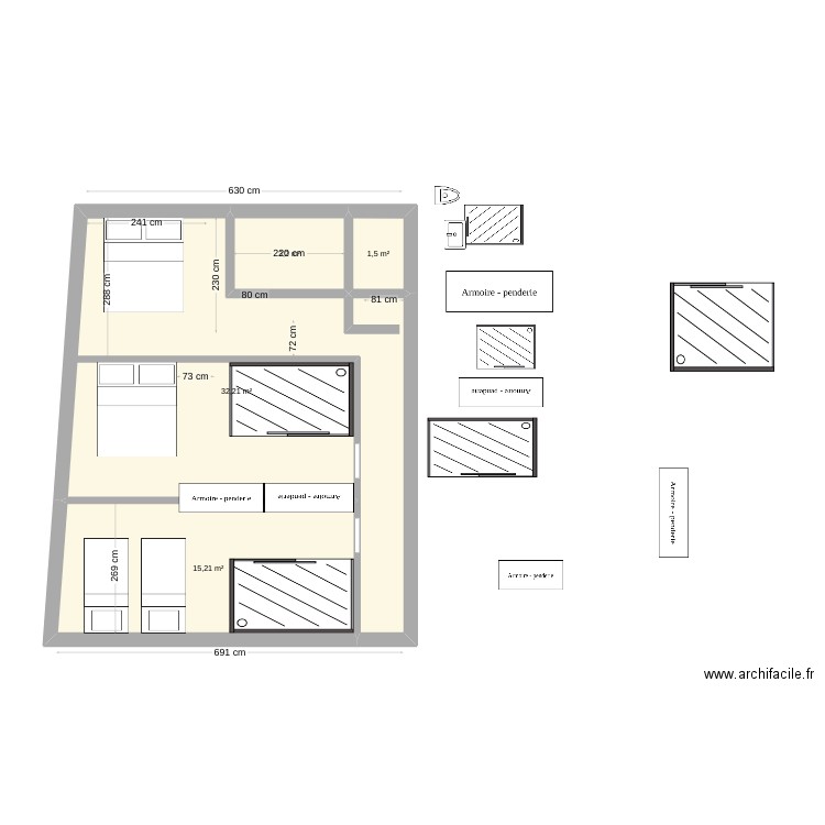 PLAN CHAMBRES JOFFRE 1ER V2. Plan de 4 pièces et 52 m2