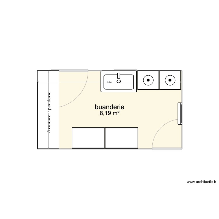 buanderie. Plan de 1 pièce et 8 m2