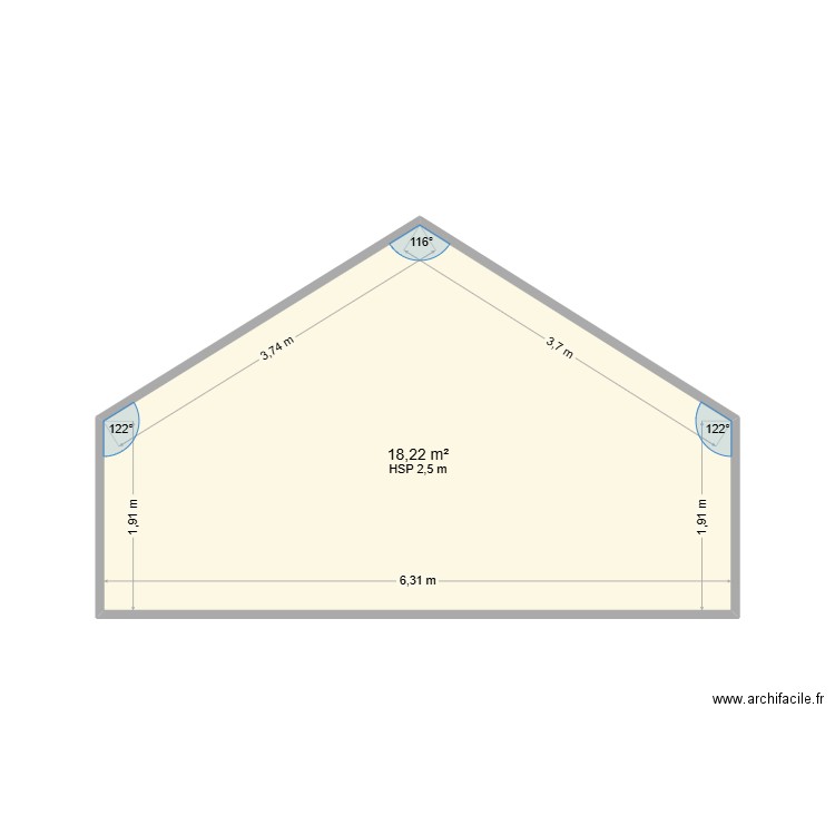 ADDE/SAPOR ETA Coupe. Plan de 1 pièce et 18 m2