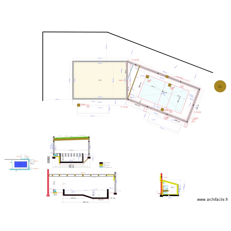 piscine béton 2024 v25. Plan de 1 pièce et 84 m2