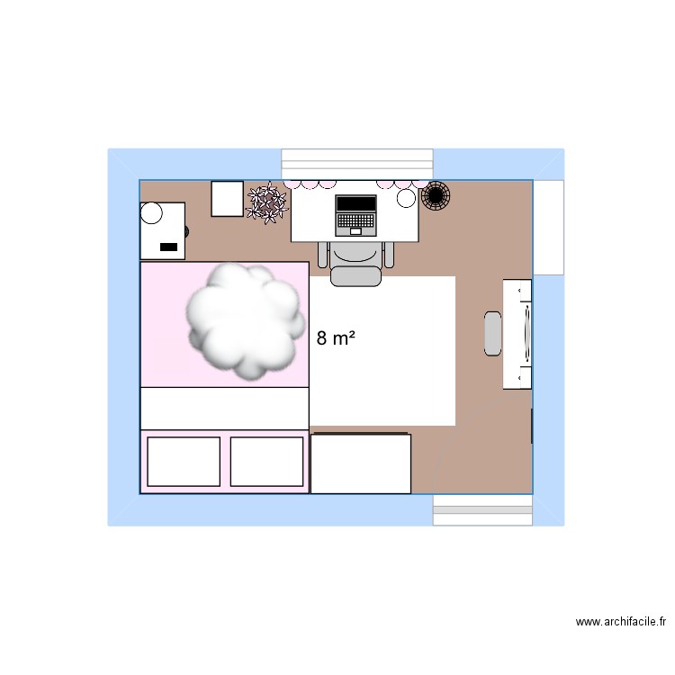 chambre #2. Plan de 1 pièce et 8 m2