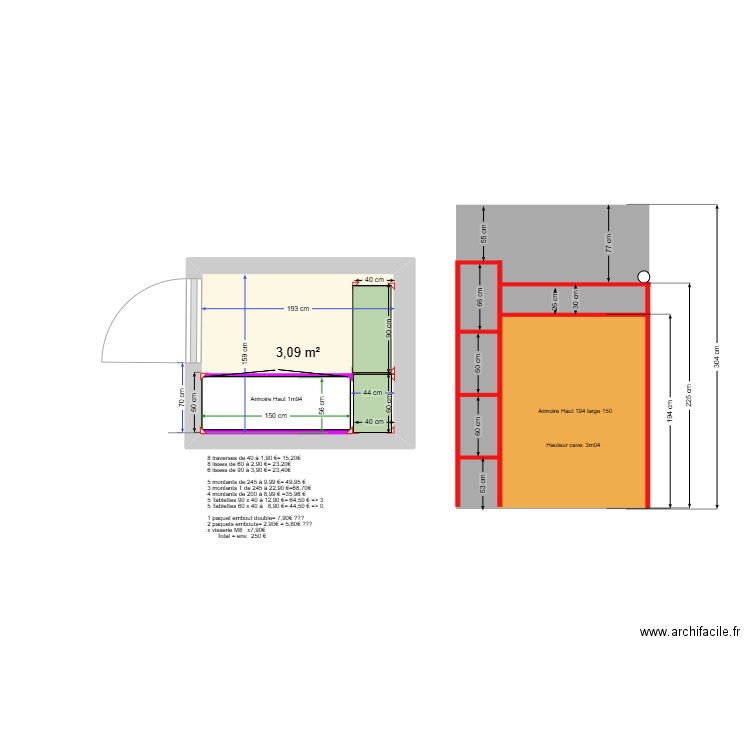 Cave Rossan_Coupe. Plan de 1 pièce et 3 m2