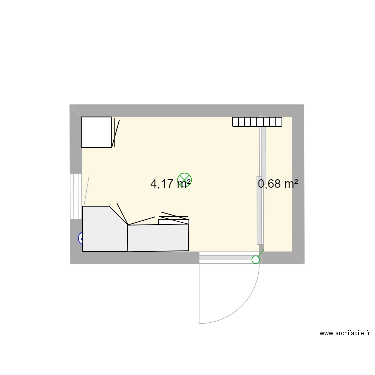 bureau RDC. Plan de 2 pièces et 5 m2