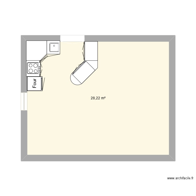 Cuisine. Plan de 1 pièce et 28 m2