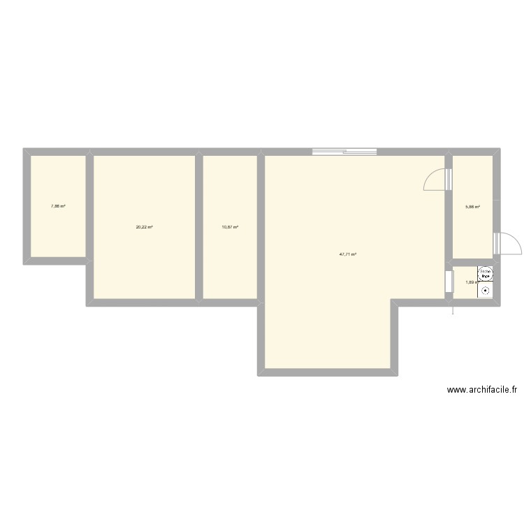 base. Plan de 6 pièces et 94 m2