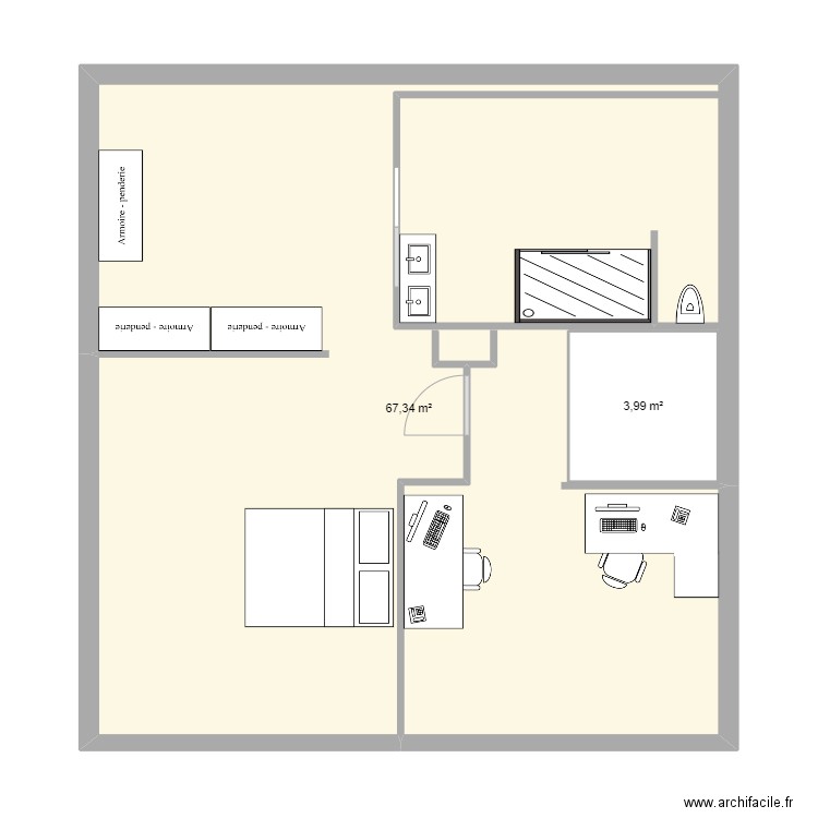 amenagement comble. Plan de 2 pièces et 75 m2