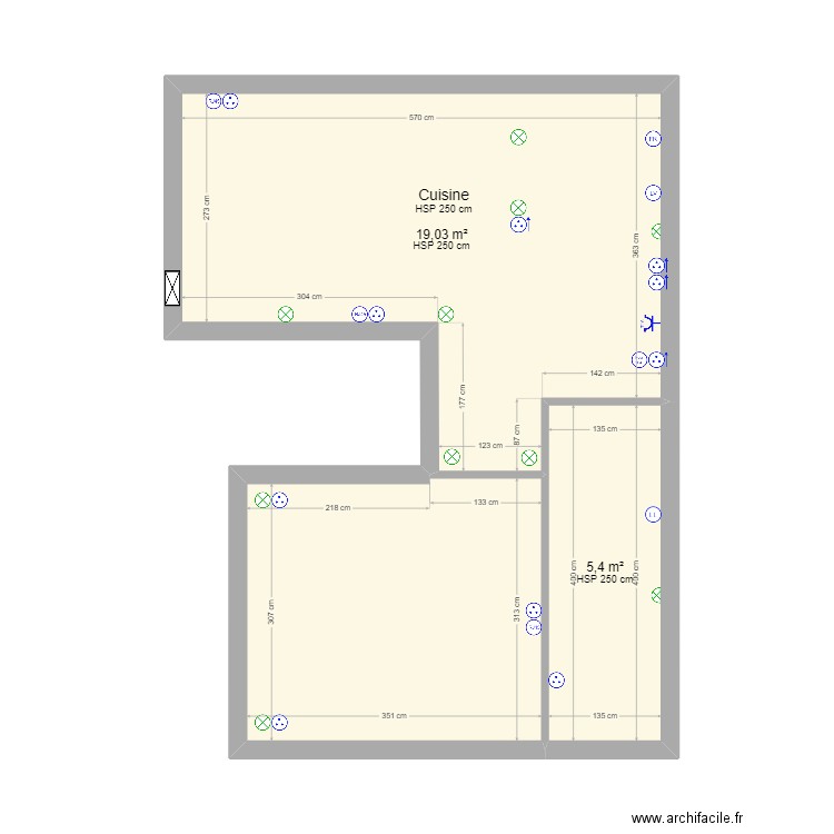 ELEC. Plan de 3 pièces et 35 m2