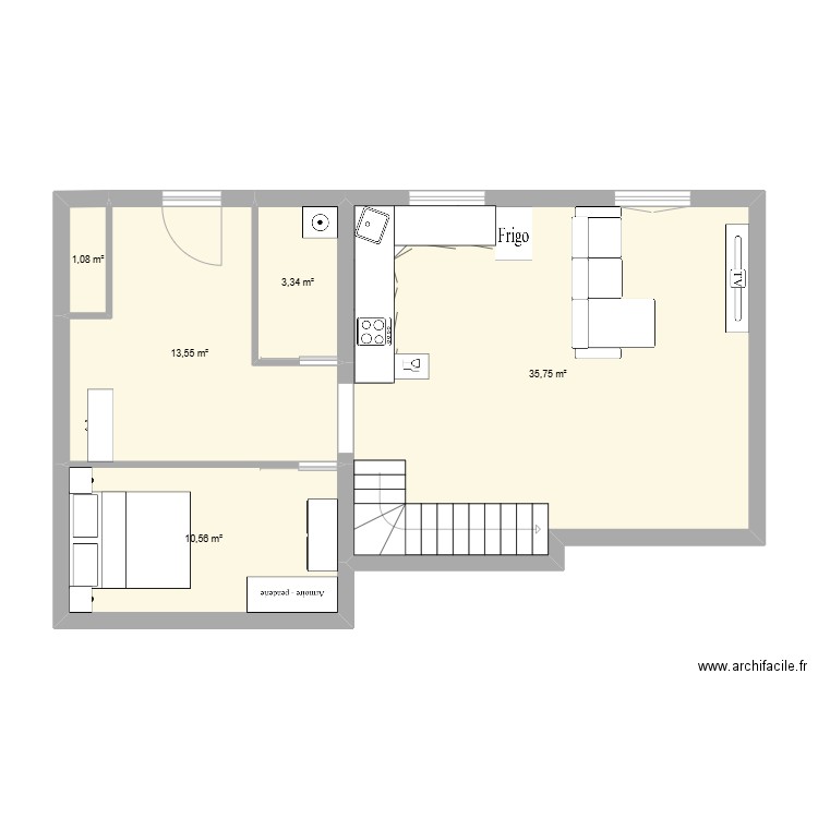 Charette projet 2. Plan de 5 pièces et 64 m2