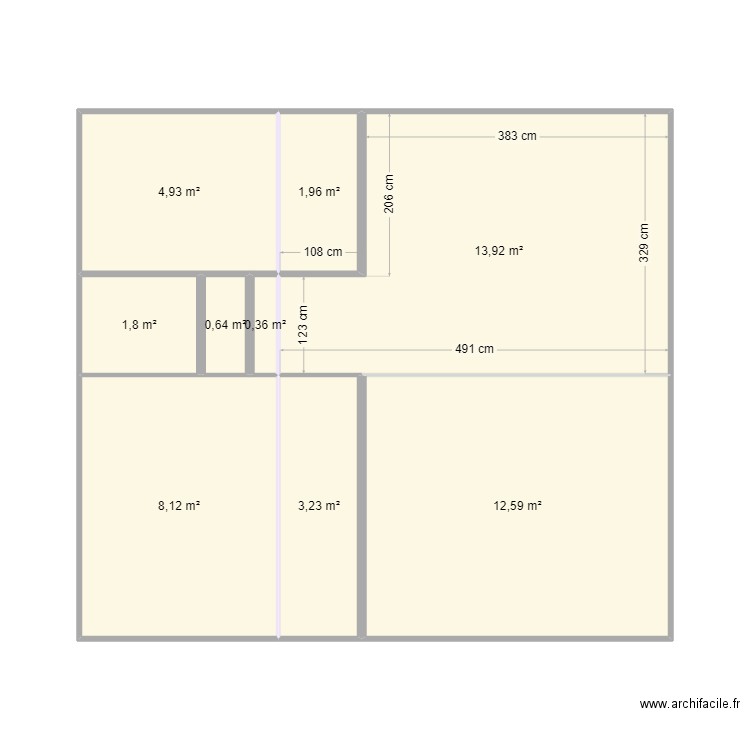 celibat initial mur a supp et const. Plan de 9 pièces et 48 m2