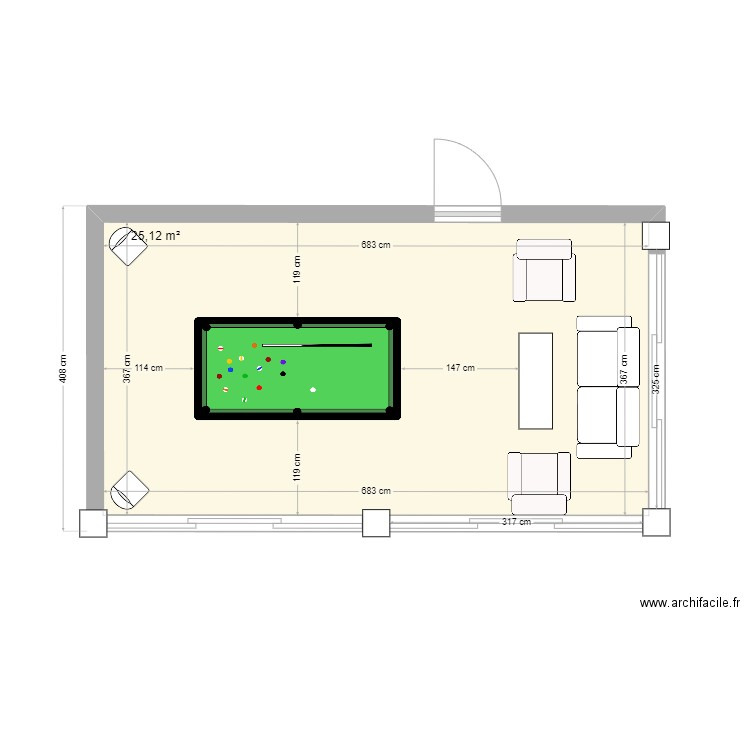 ver. Plan de 1 pièce et 25 m2