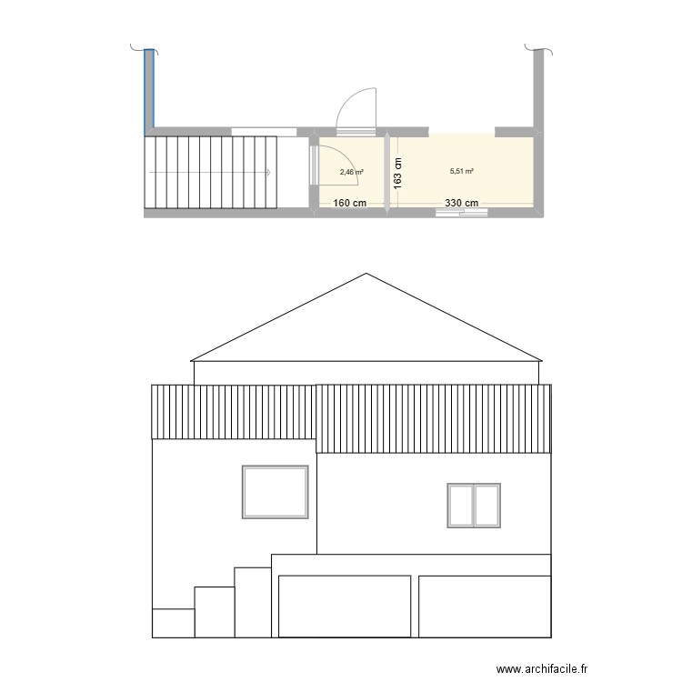 Romain. Plan de 2 pièces et 8 m2