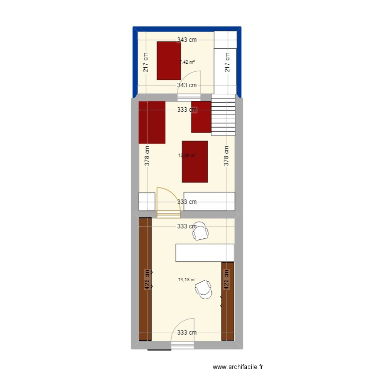 Plan salon toilettage . Plan de 3 pièces et 34 m2