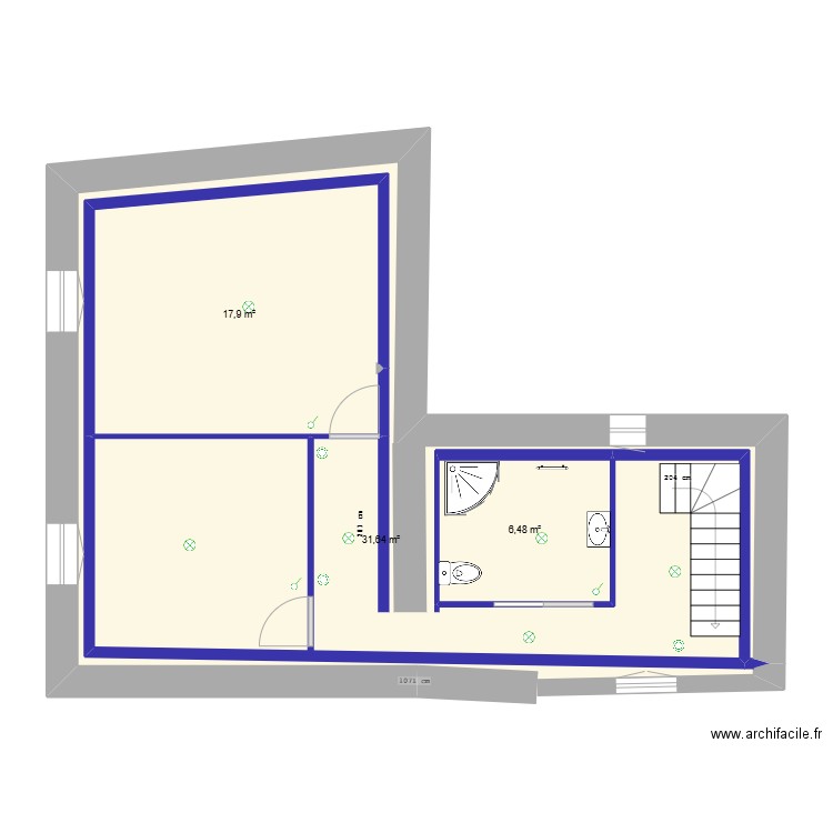 RDC Sauzé. Plan de 2 pièces et 100 m2