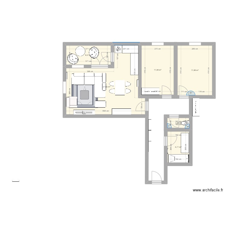 emile salon. Plan de 6 pièces et 63 m2