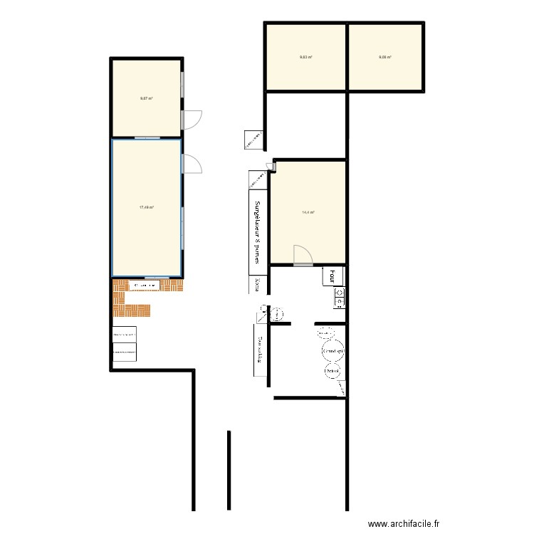 Boulangerie la petrie . Plan de 5 pièces et 61 m2