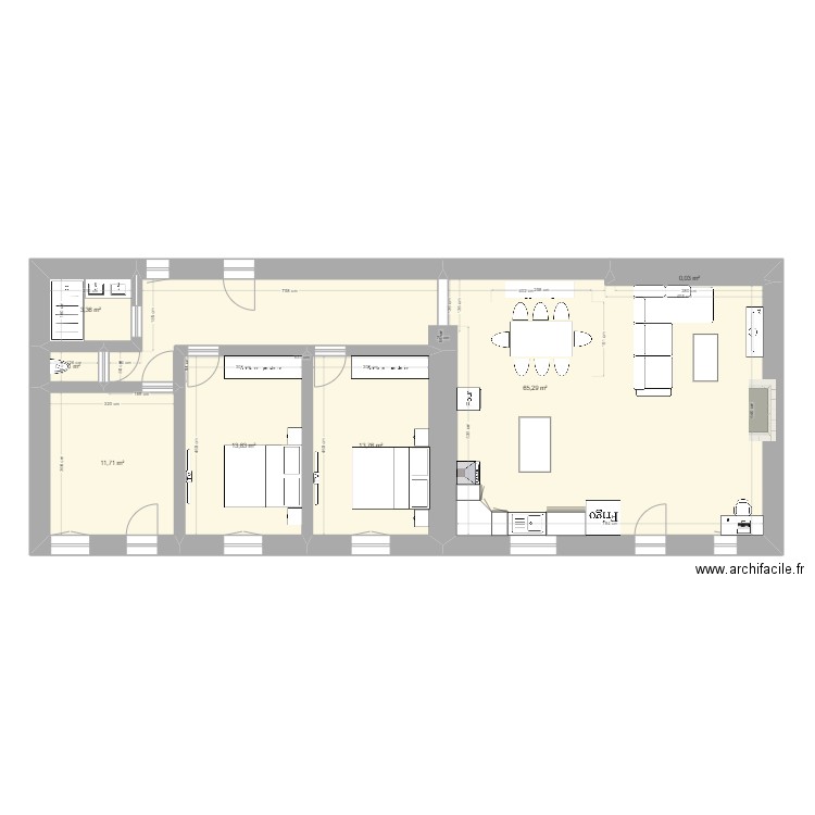 Petit Auverné. Plan de 7 pièces et 109 m2