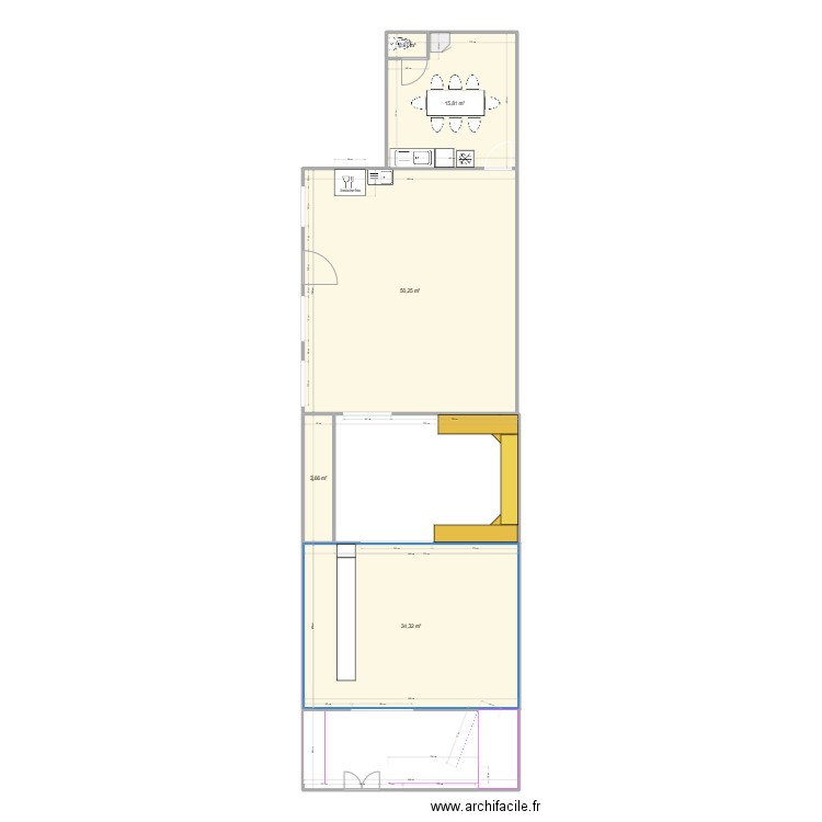 local. Plan de 5 pièces et 105 m2