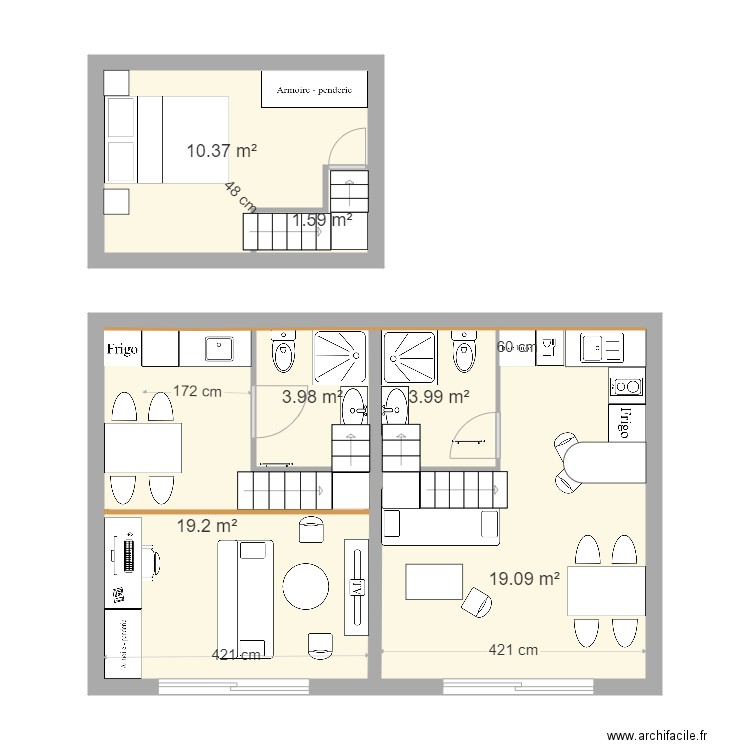 appart etudiants mezza 2. Plan de 6 pièces et 58 m2