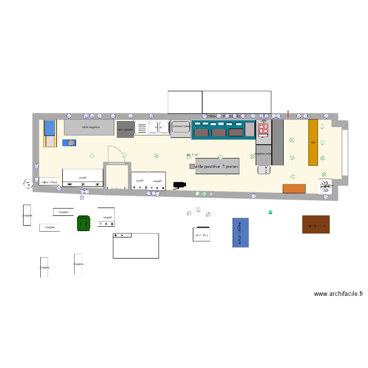 CUISINE V3. Plan de 1 pièce et 40 m2