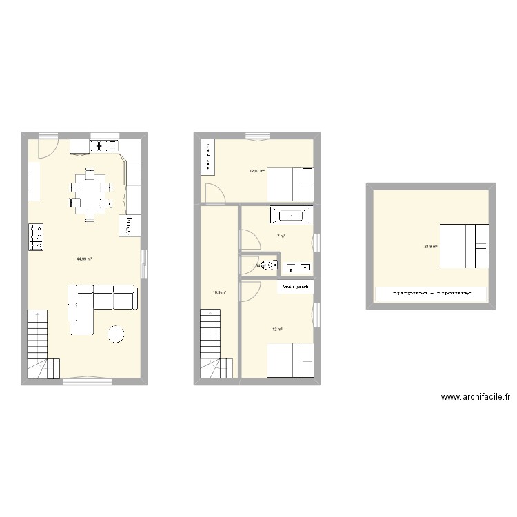 Buges. Plan de 7 pièces et 110 m2