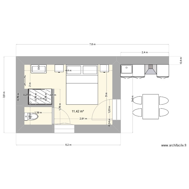 Cabane-studio6. Plan de 2 pièces et 13 m2