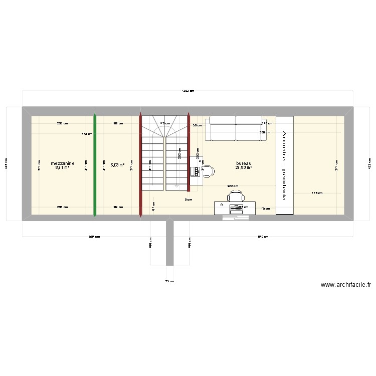 etage. Plan de 3 pièces et 43 m2