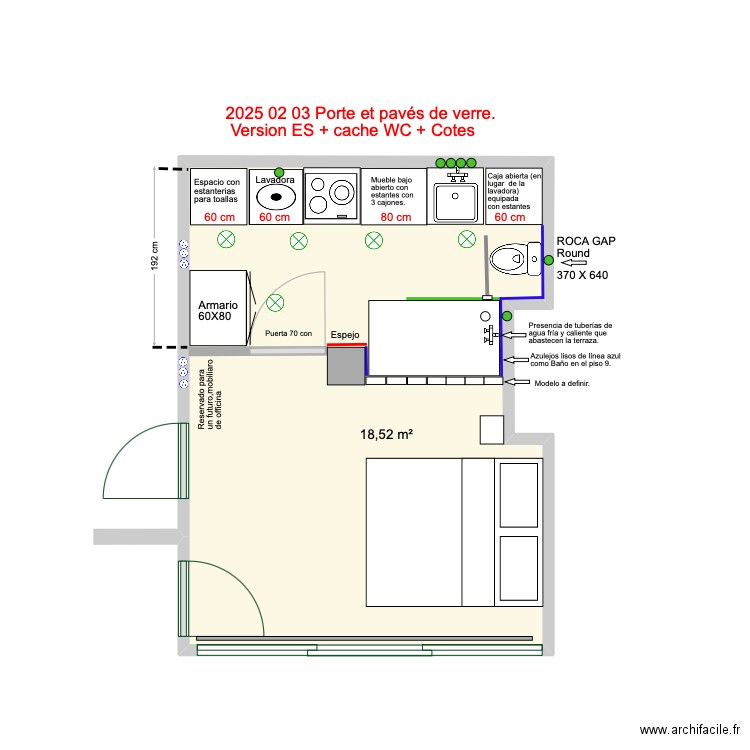 2024 02 29 avec porte et bloc de verre Version ES 05/02/25. Plan de 1 pièce et 19 m2