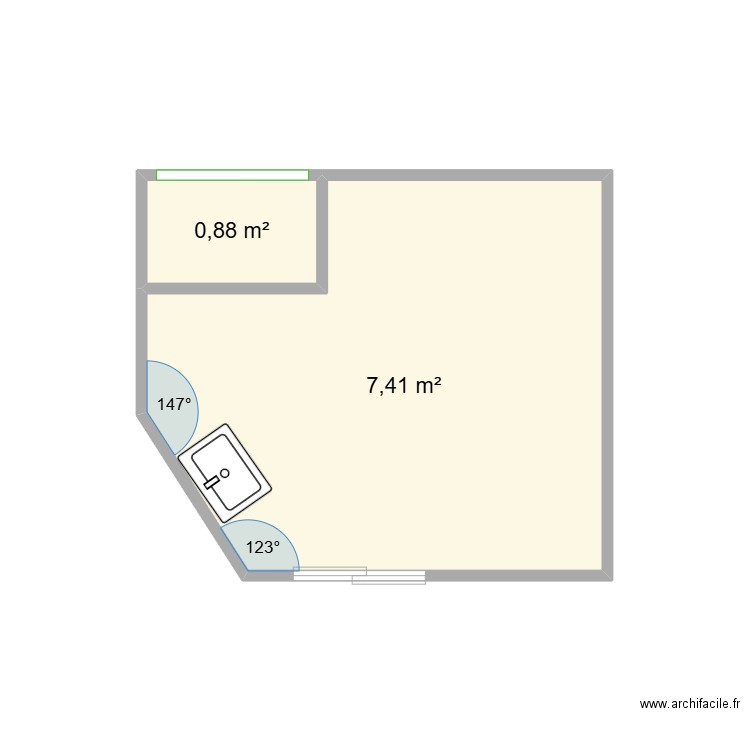 sdb Bed. Plan de 2 pièces et 8 m2