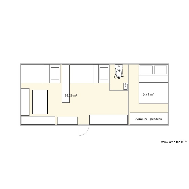 mobilhome 1. Plan de 3 pièces et 21 m2