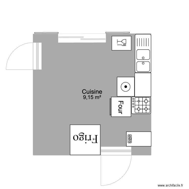 cuisine . Plan de 1 pièce et 9 m2