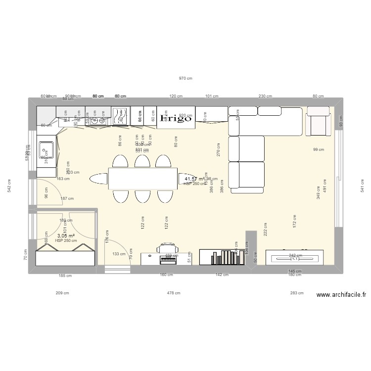 PROJET COLETTE. Plan de 2 pièces et 45 m2