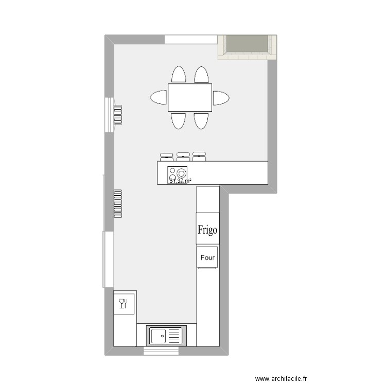 Cuisine Speelberg. Plan de 1 pièce et 31 m2