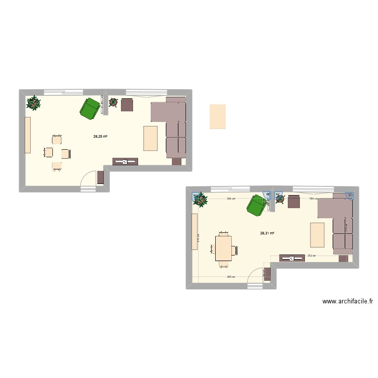 Salon. Plan de 2 pièces et 53 m2