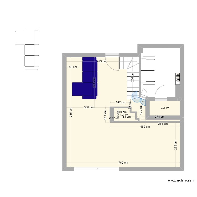 Maison Daguenière V2. Plan de 3 pièces et 46 m2