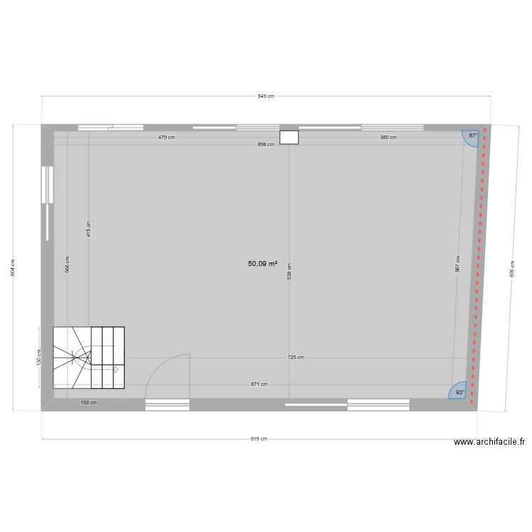 Plan RDC. Plan de 1 pièce et 50 m2