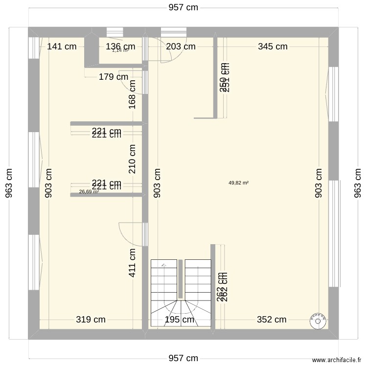 chauffagiste . Plan de 3 pièces et 78 m2