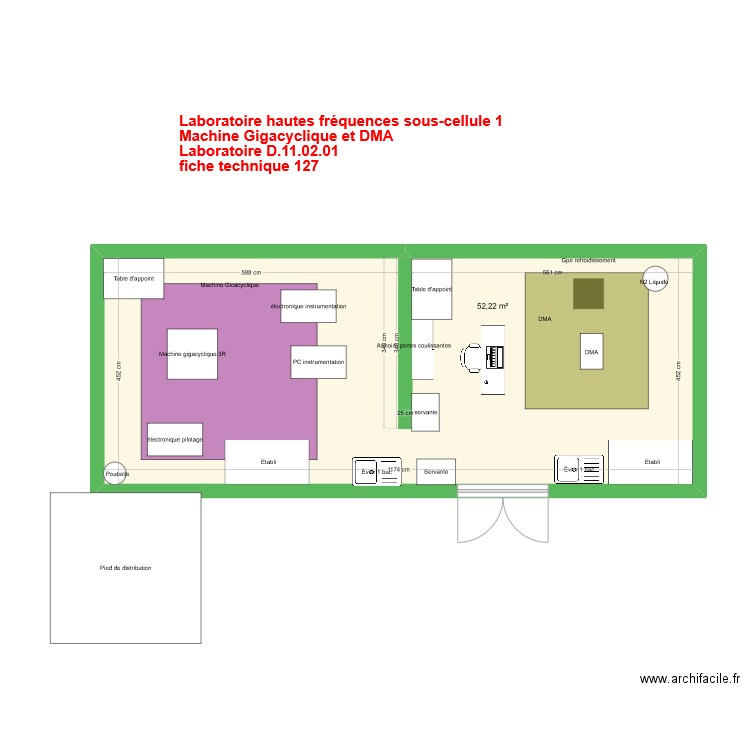 Labo hautes fréquences sous cellule 1 V1. Plan de 1 pièce et 52 m2