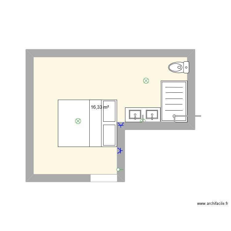 chambre 1. Plan de 1 pièce et 16 m2