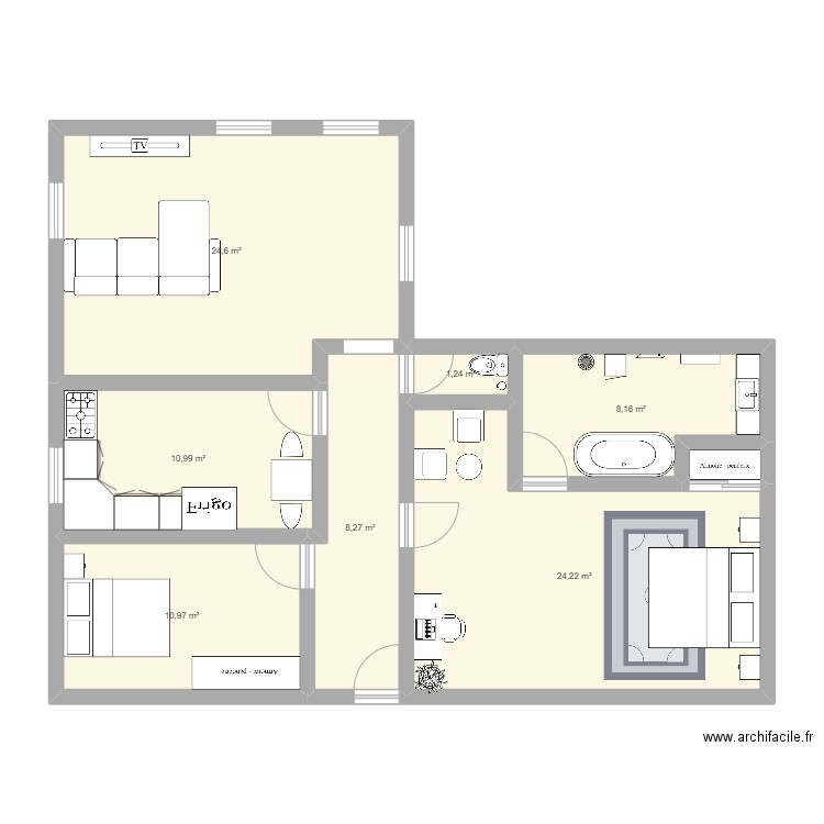 Appartement Noémie. Plan de 8 pièces et 89 m2